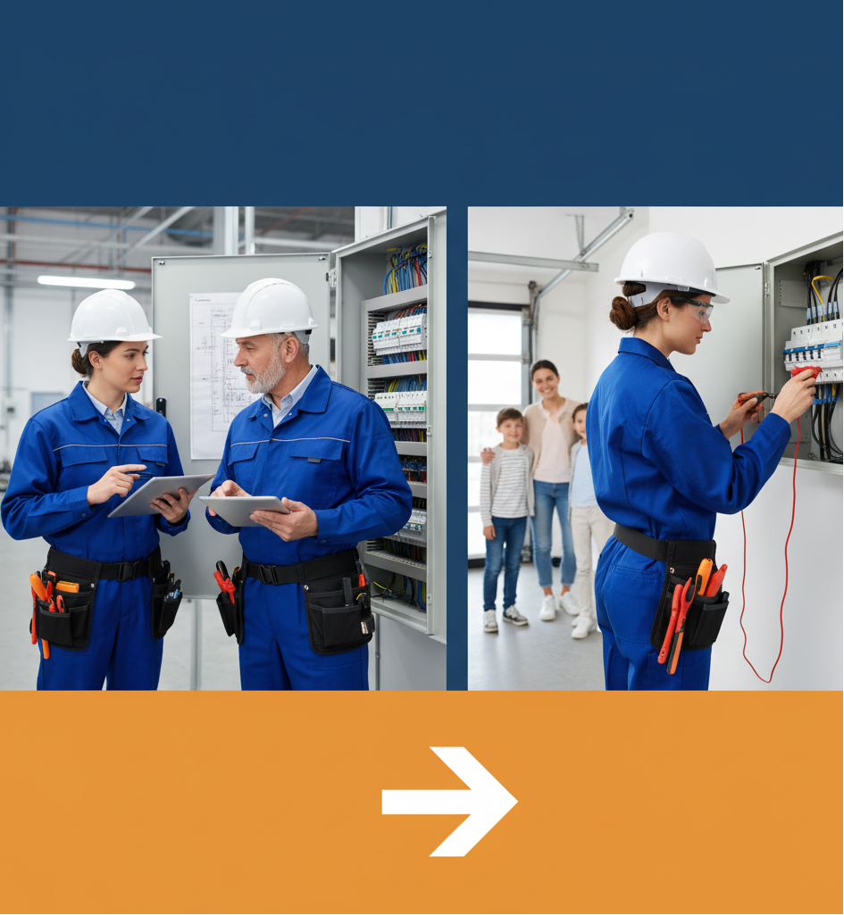 Team of Certified Electricians Reviewing a Project Plan on a Construction Site